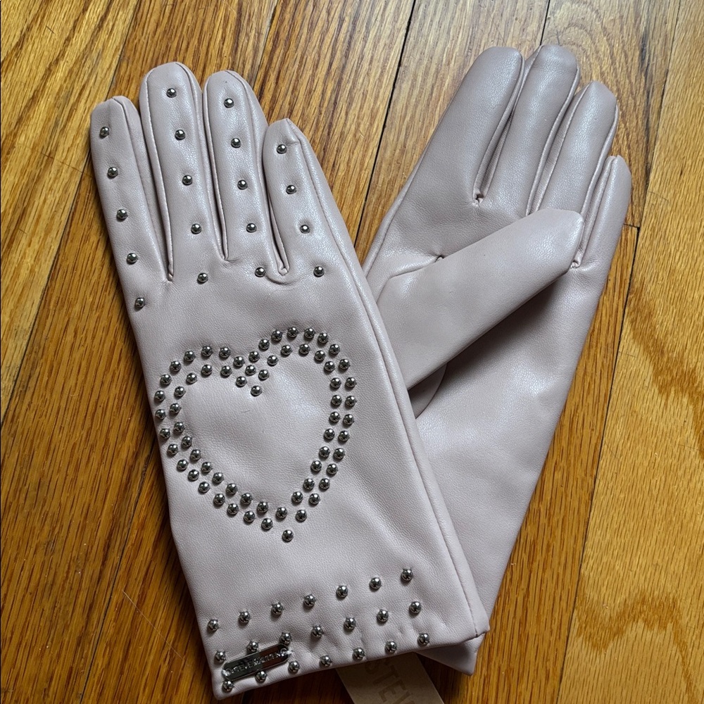 Steve Madden Pink Vegan Leather Studded Gloves L/XL NWT